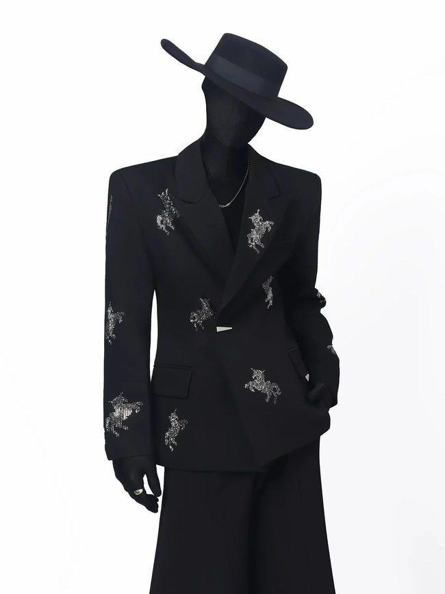【26s May.】Rhinestone Structured Slim Black Blazer Hover Image