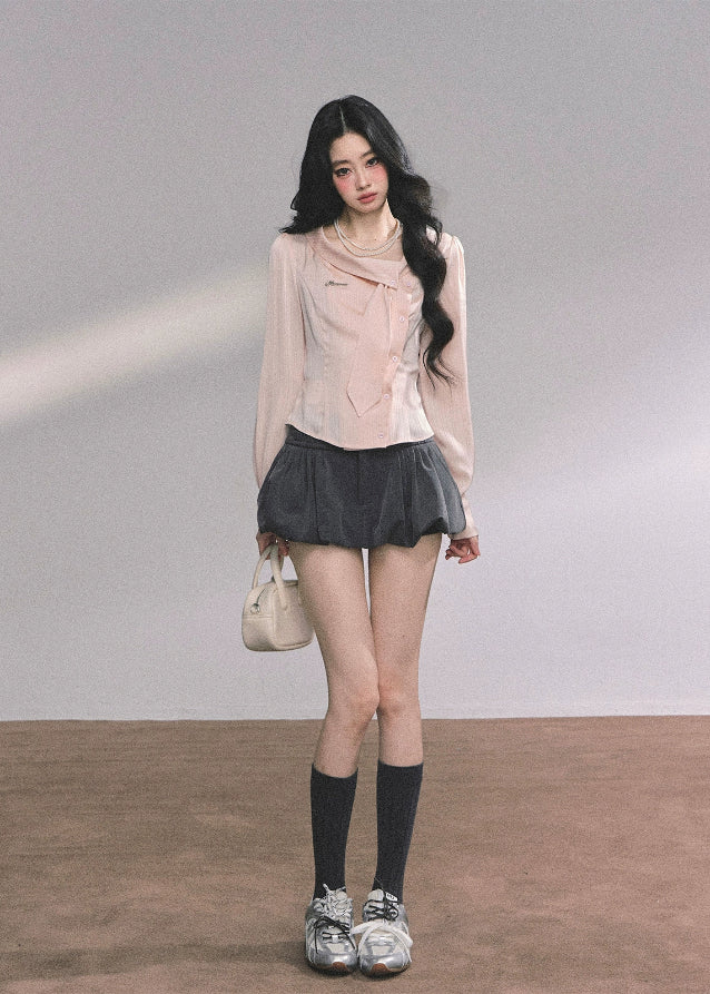 Belle Modeste French Ribbon Collar Shirt