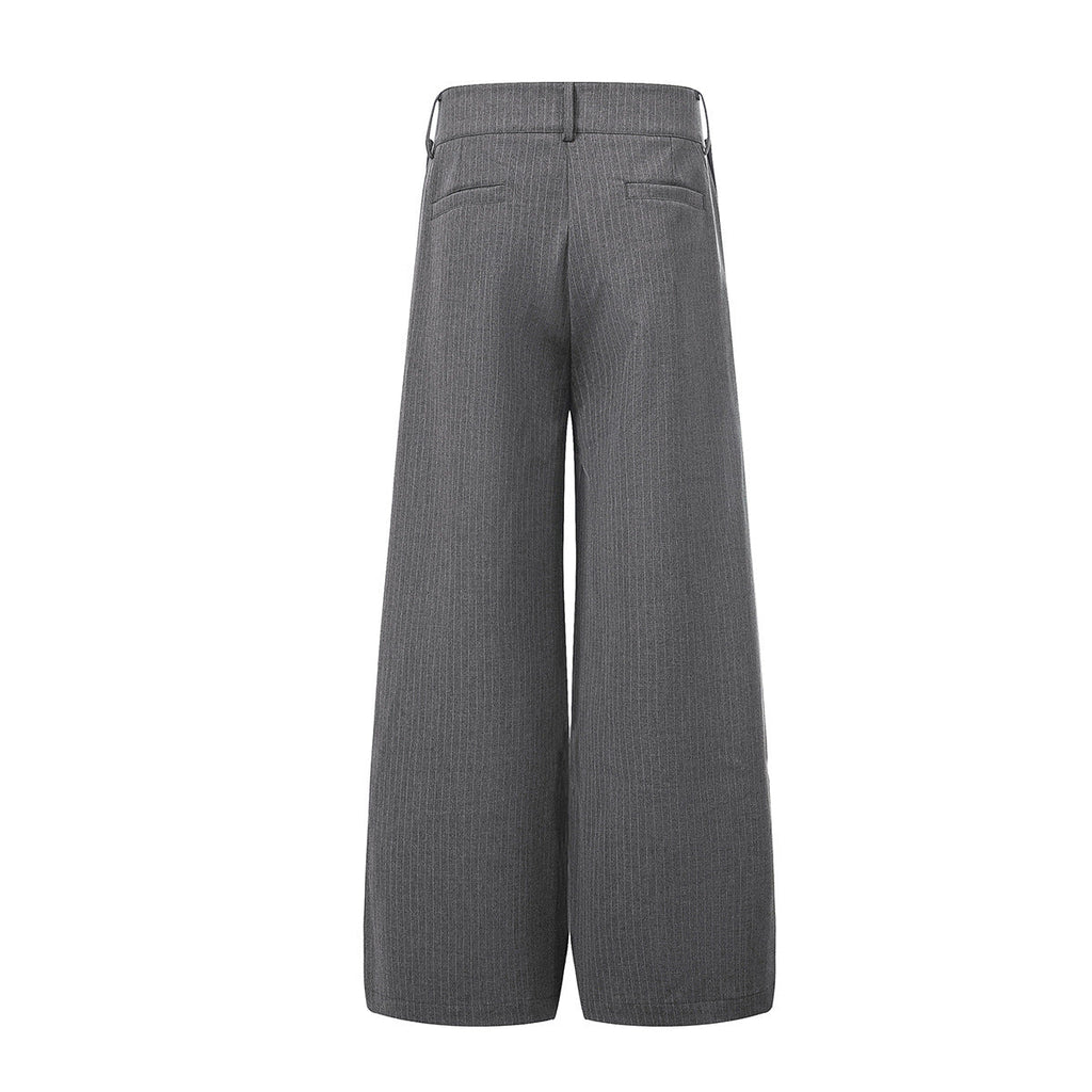 Gray Stripe Pleated Wide Trousers