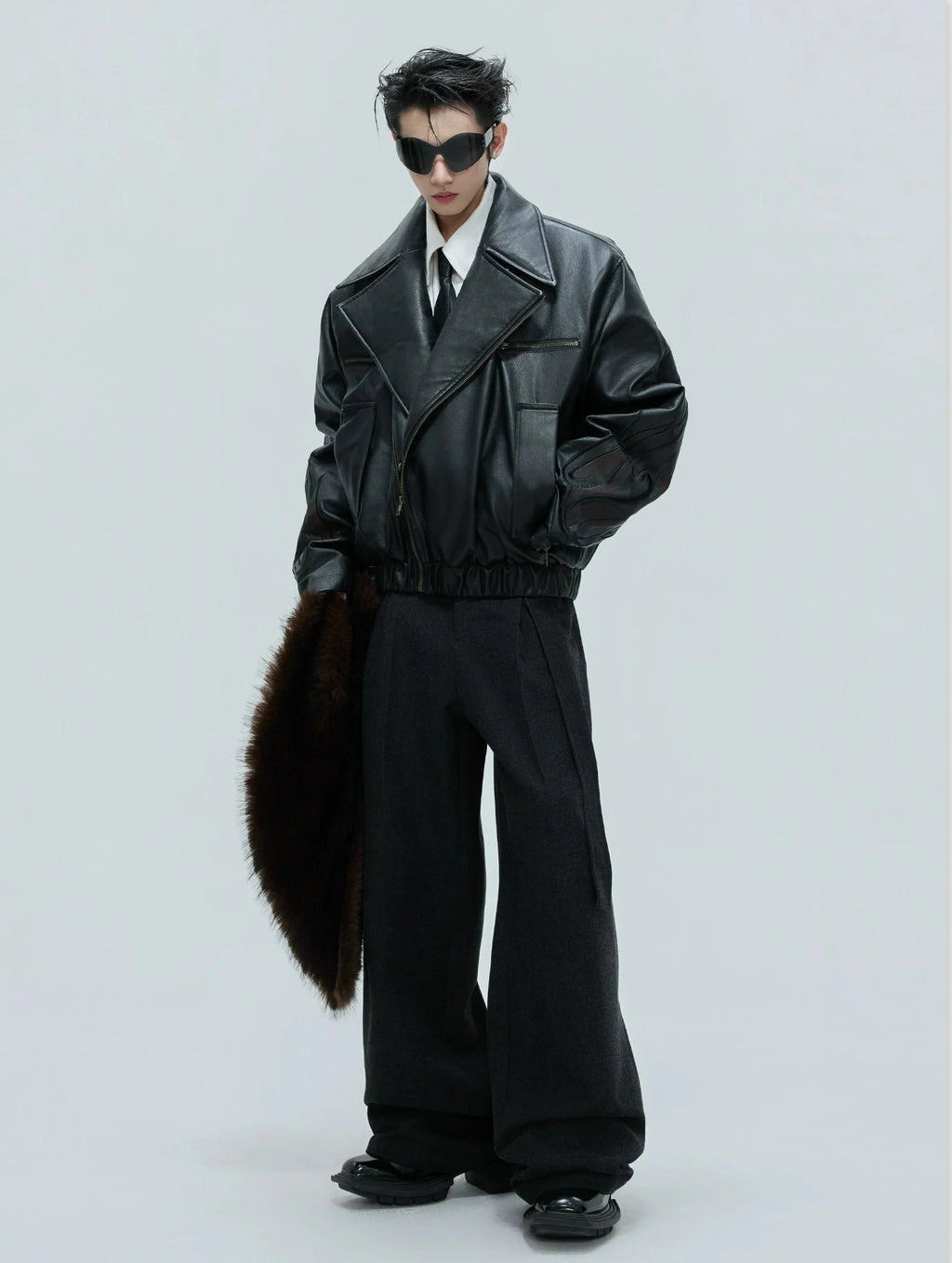 【25s Nov.】Distressed Embossed Detachable Fur Collar Thickened Cotton Coat