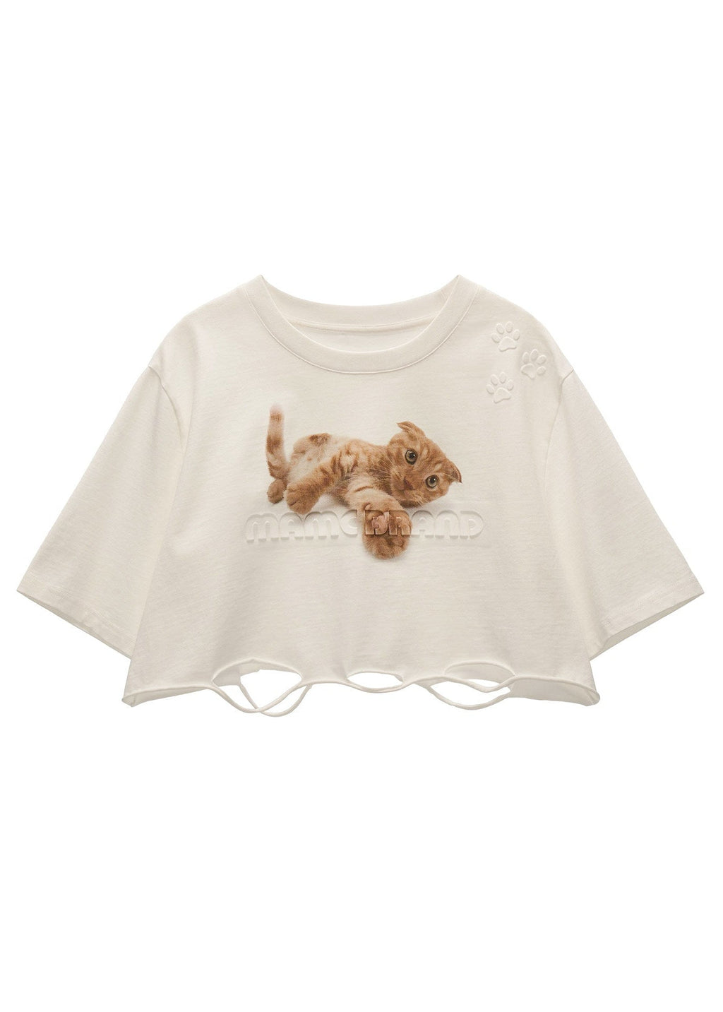 Playful Cat Graphic Crop T-Shirt