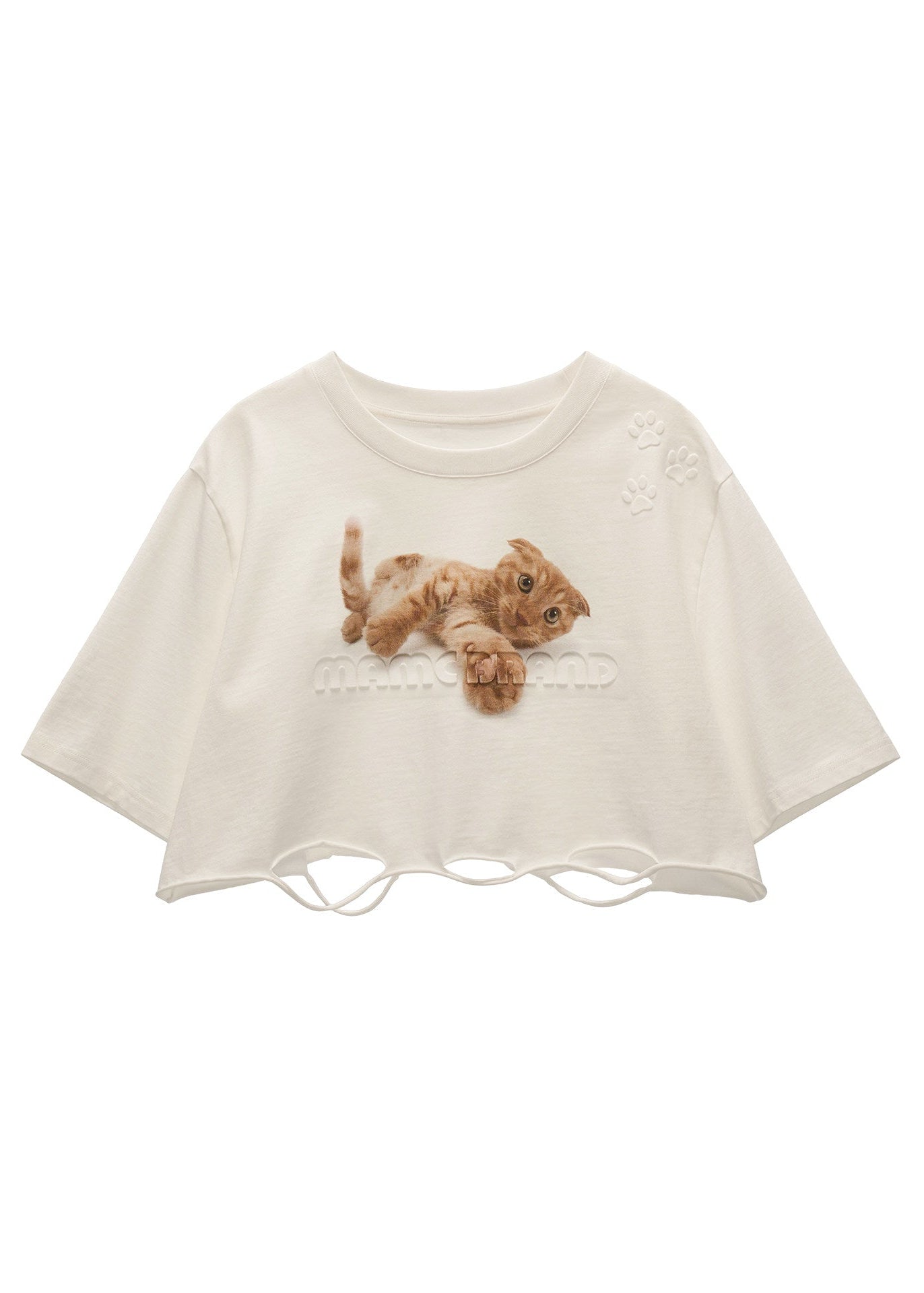 Playful Cat Graphic Crop T-Shirt