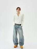 【25s Jun.】Button V-Neck Slim Fit Shirt
