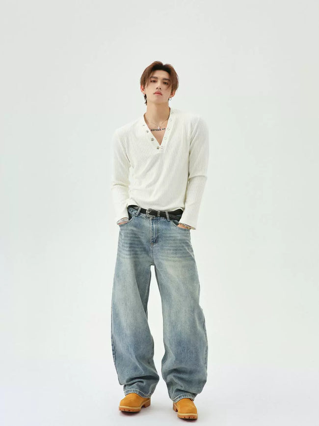 【25s Jun.】Button V-Neck Slim Fit Shirt Main Image