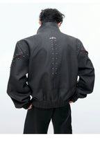 【25s Aug.】Deconstructed Colorblock Stand Collar Rivet Loose-Fit Jacket