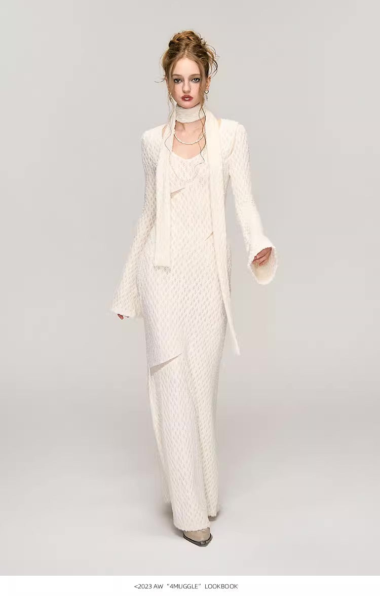 White Jacquard Hollow out Dress