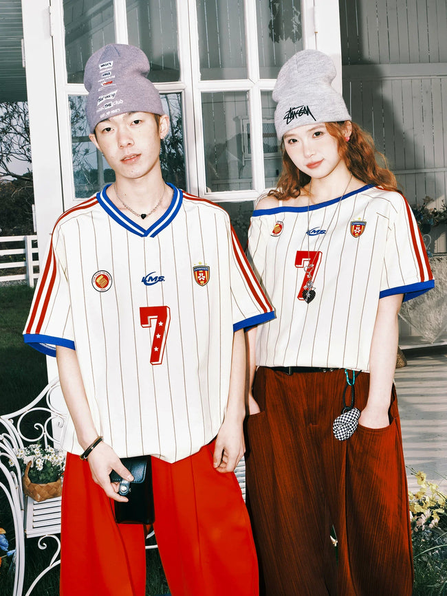 Contrast V-Neck Sports Jersey Tee Main Image