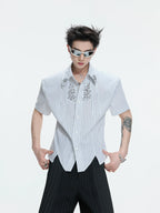 Structured Stand Collar Asymmetric Shirt