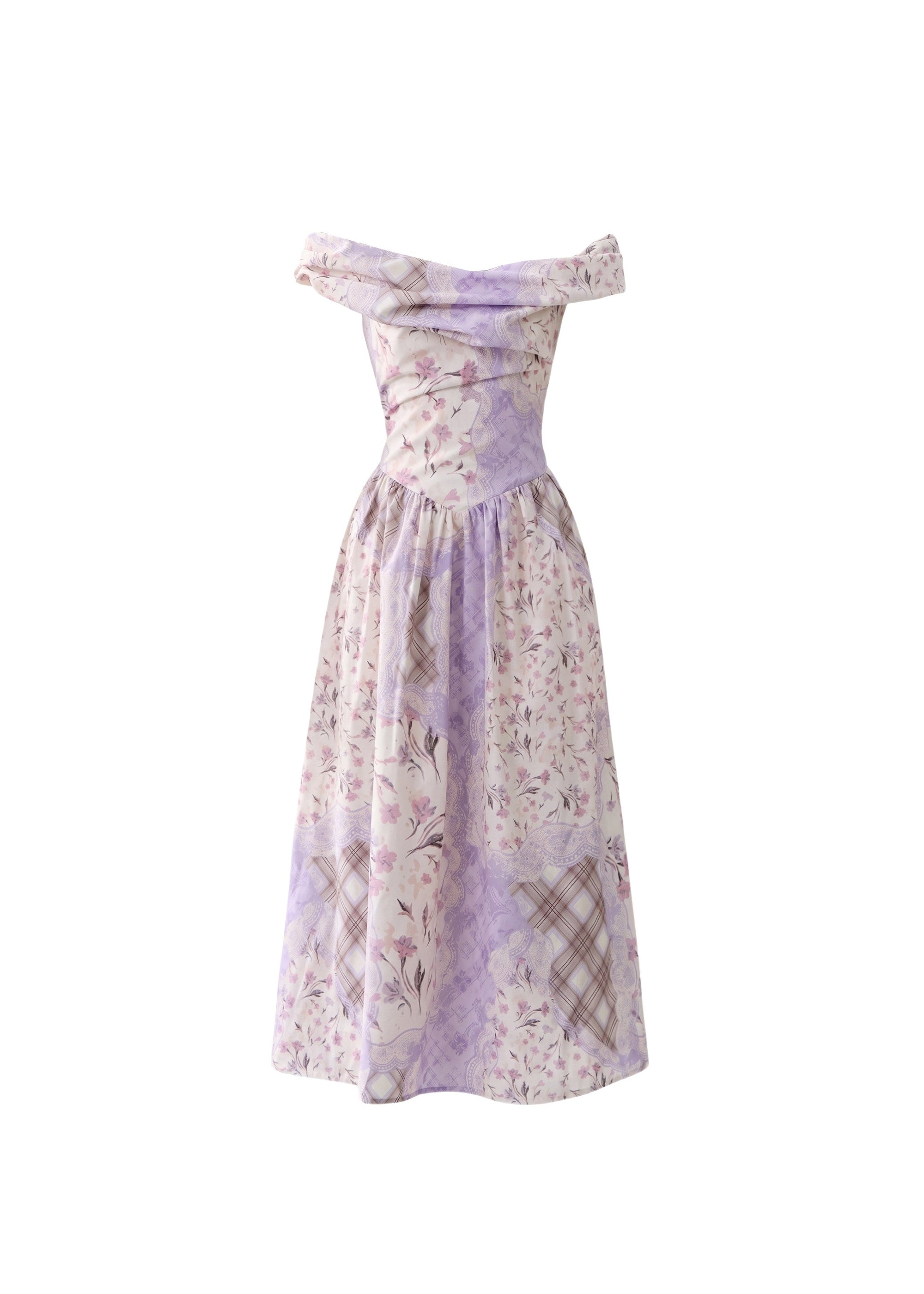 Purple Mist Floral Off-Shoulder Dress