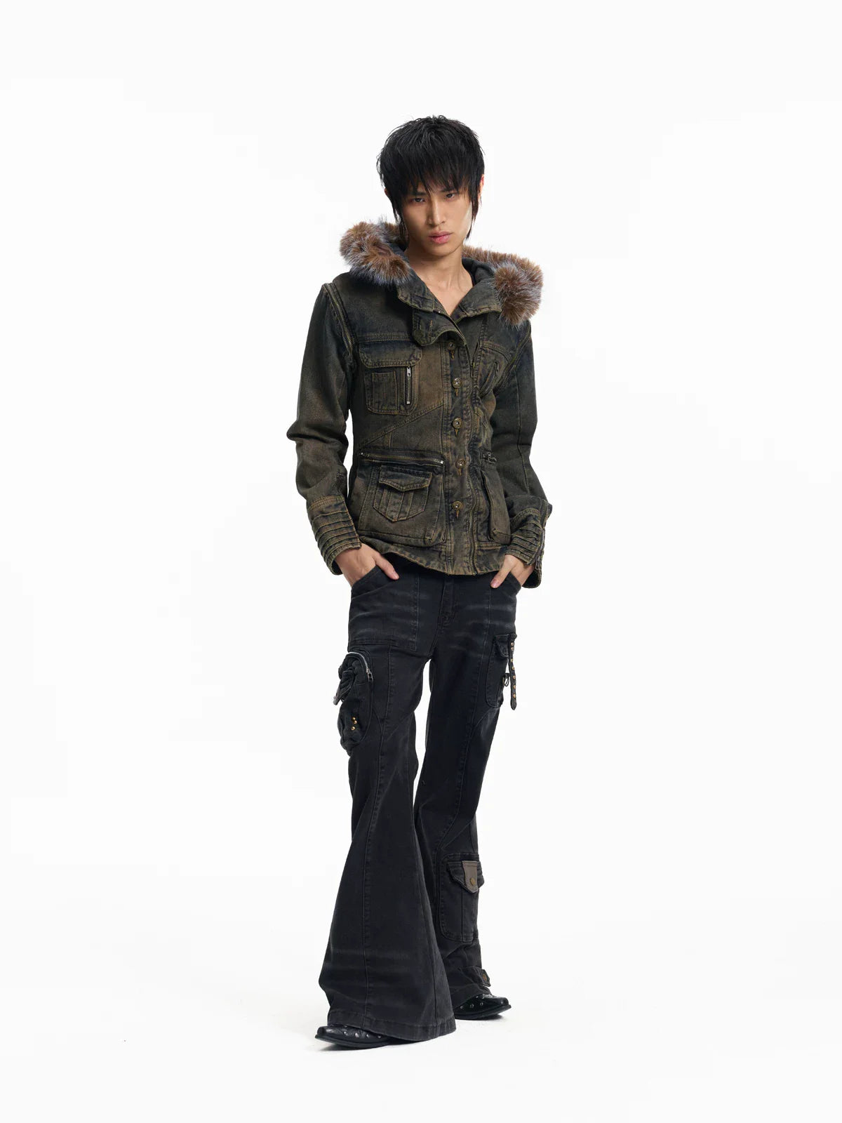 Y2K Patchwork Multi-Pocket Flared Skinny Jeans