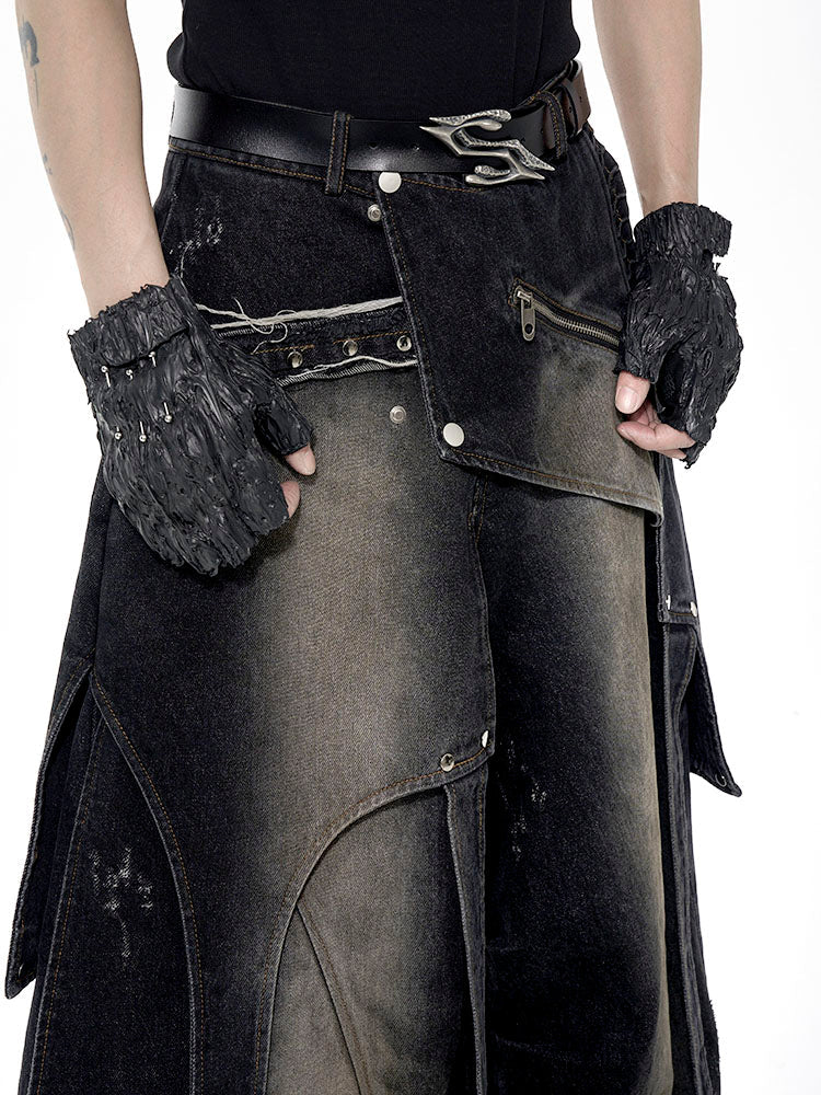【25s Apr.】Vintage Deconstructed Distressed Rivet Jeans