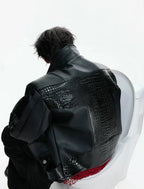 【26s Feb.】Deconstructed Croc-Embossed Asymmetric Zip Leather Jacket