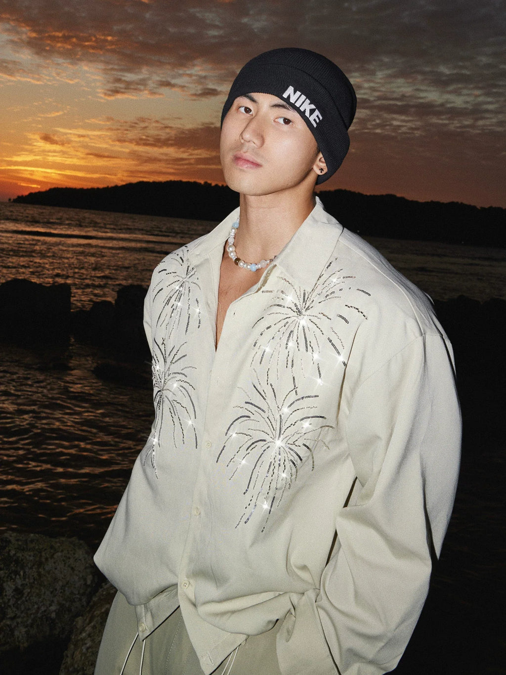 【26s Jan.】Beaded Firework Drawstring Long-Sleeve Shirt