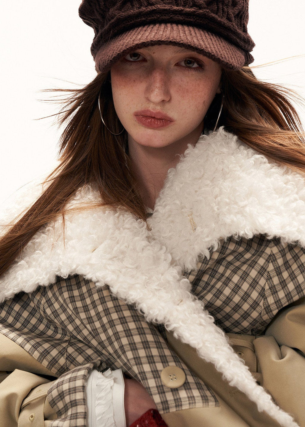 Plaid Clash Fur Collar Jacket