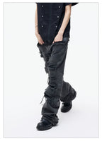 Distressed Raw Hem Slim Straight Jeans