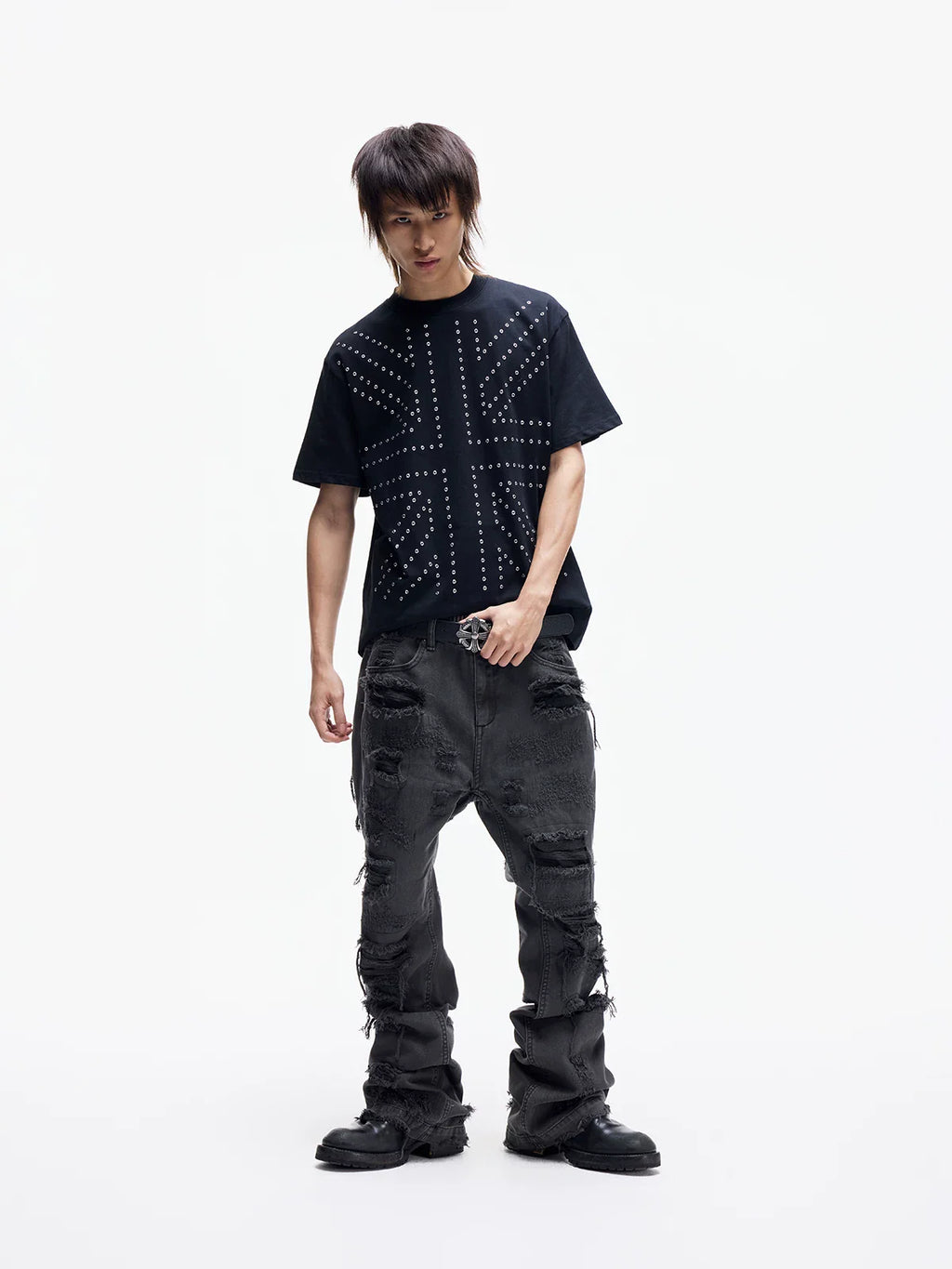 Distressed Raw Hem Slim Straight Jeans