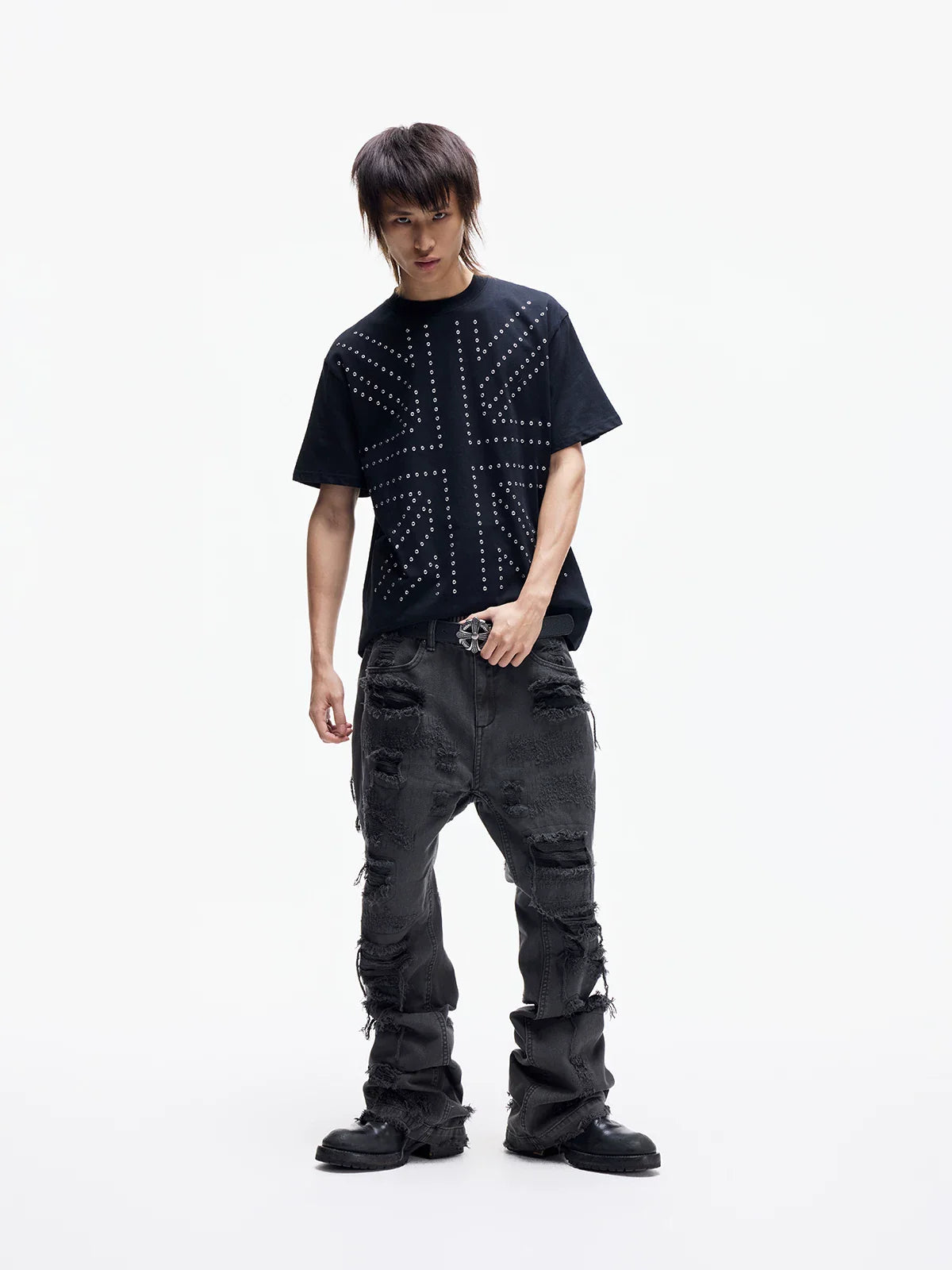 Distressed Raw Hem Slim Straight Jeans
