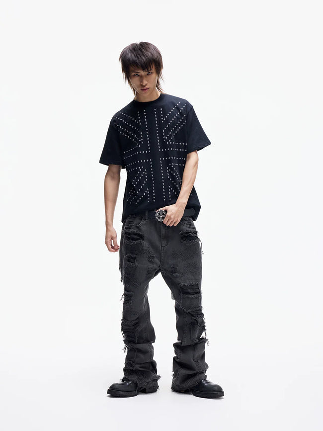 Distressed Raw Hem Slim Straight Jeans Main Image