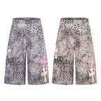 Cross Studded PU Patch Denim Shorts