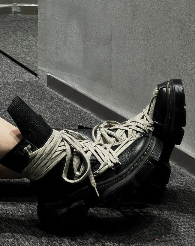 Lace-Up Platform Biker Combat Ankle Boots Hover Image