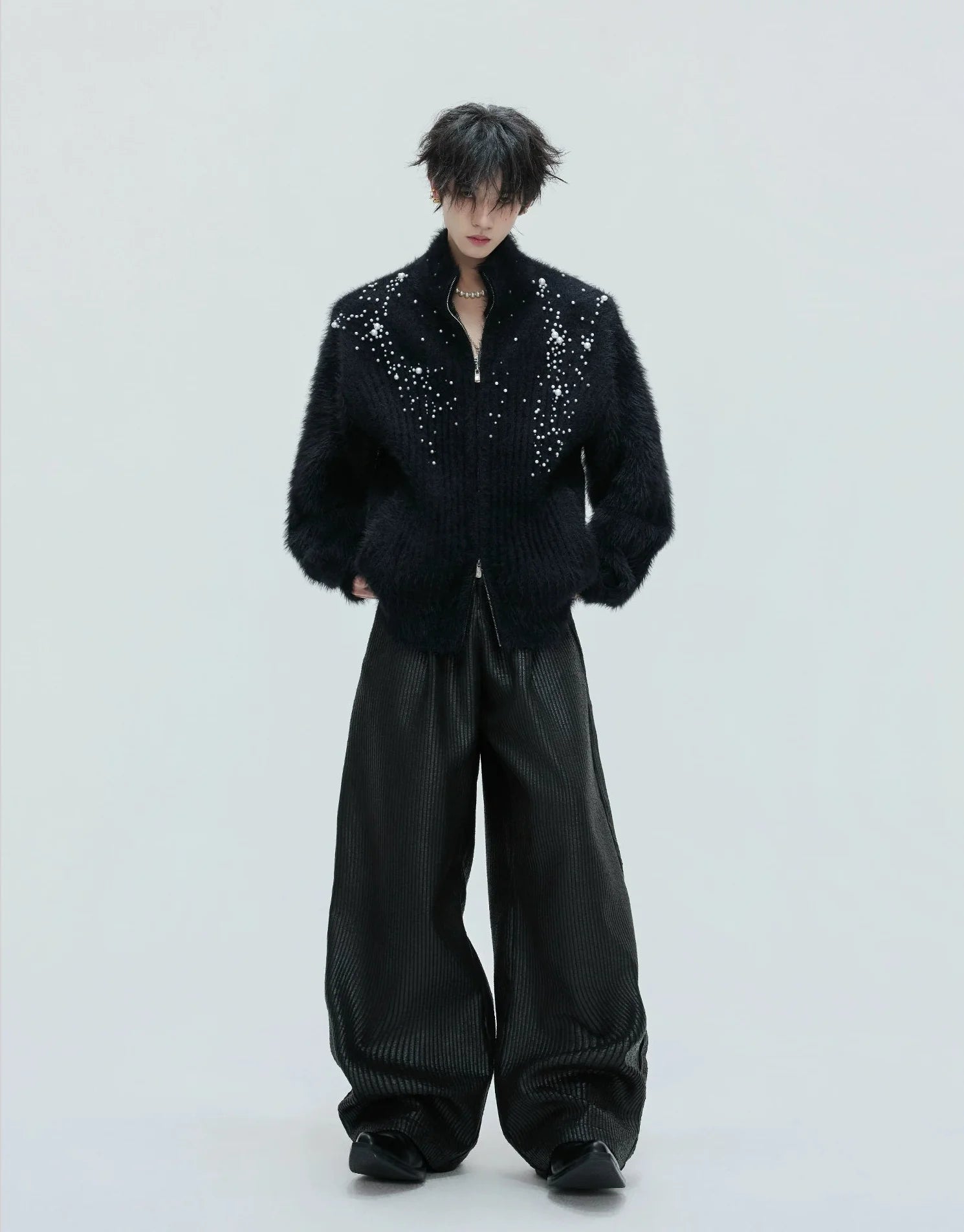 【25s Nov.】High-neck Plush Pearl Embellished Sweater