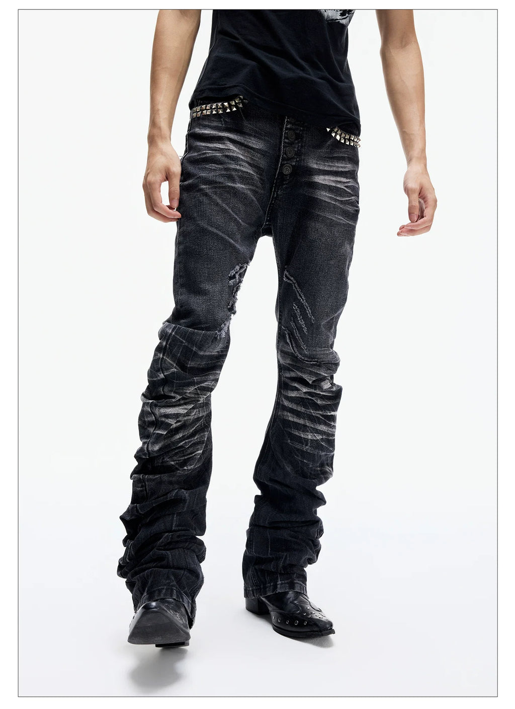 Ice Blue Studded Curved Skinny Jeans