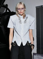 Structured Stand Collar Asymmetric Shirt