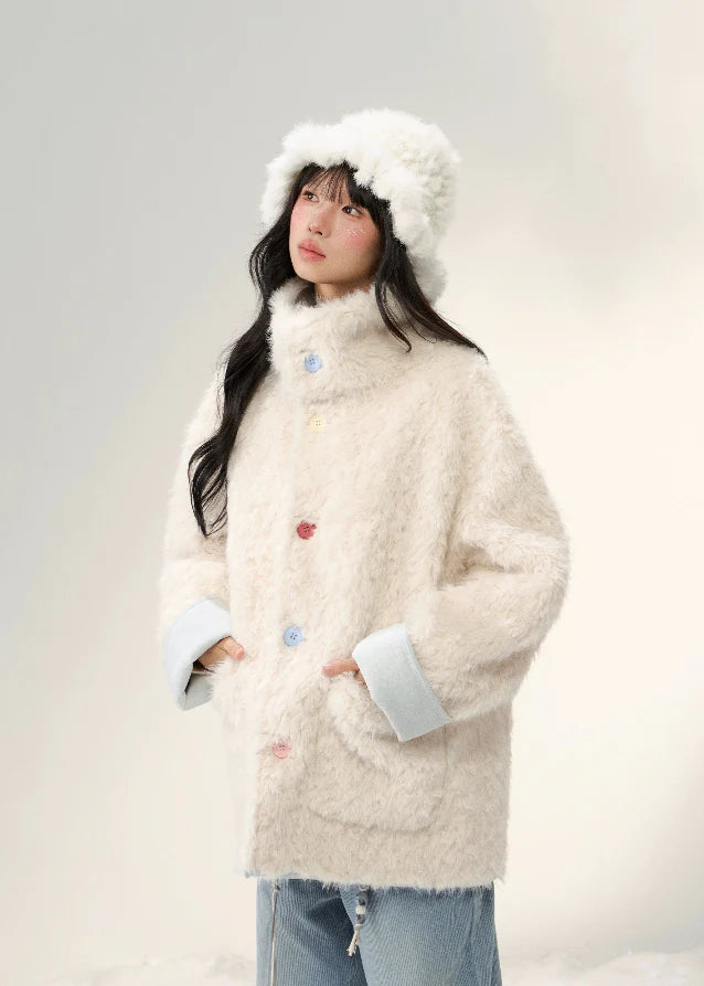 Sugar Suede Fluff Patchwork Lapel Coat