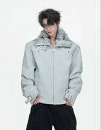 【26s Jan.】Black Python Textured Eagle Down Leather Jacket