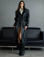 【25s Sep.】Deconstructed Crocodile-effect Metal Buttons Leather Coat