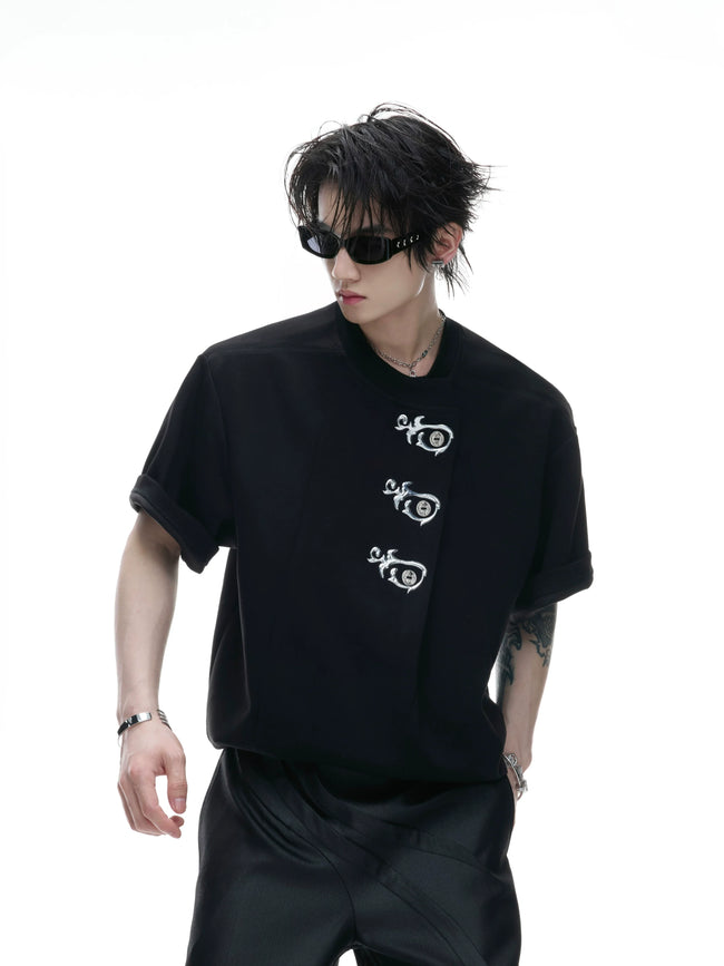 Asymmetric Placket Embroidered Tee Hover Image
