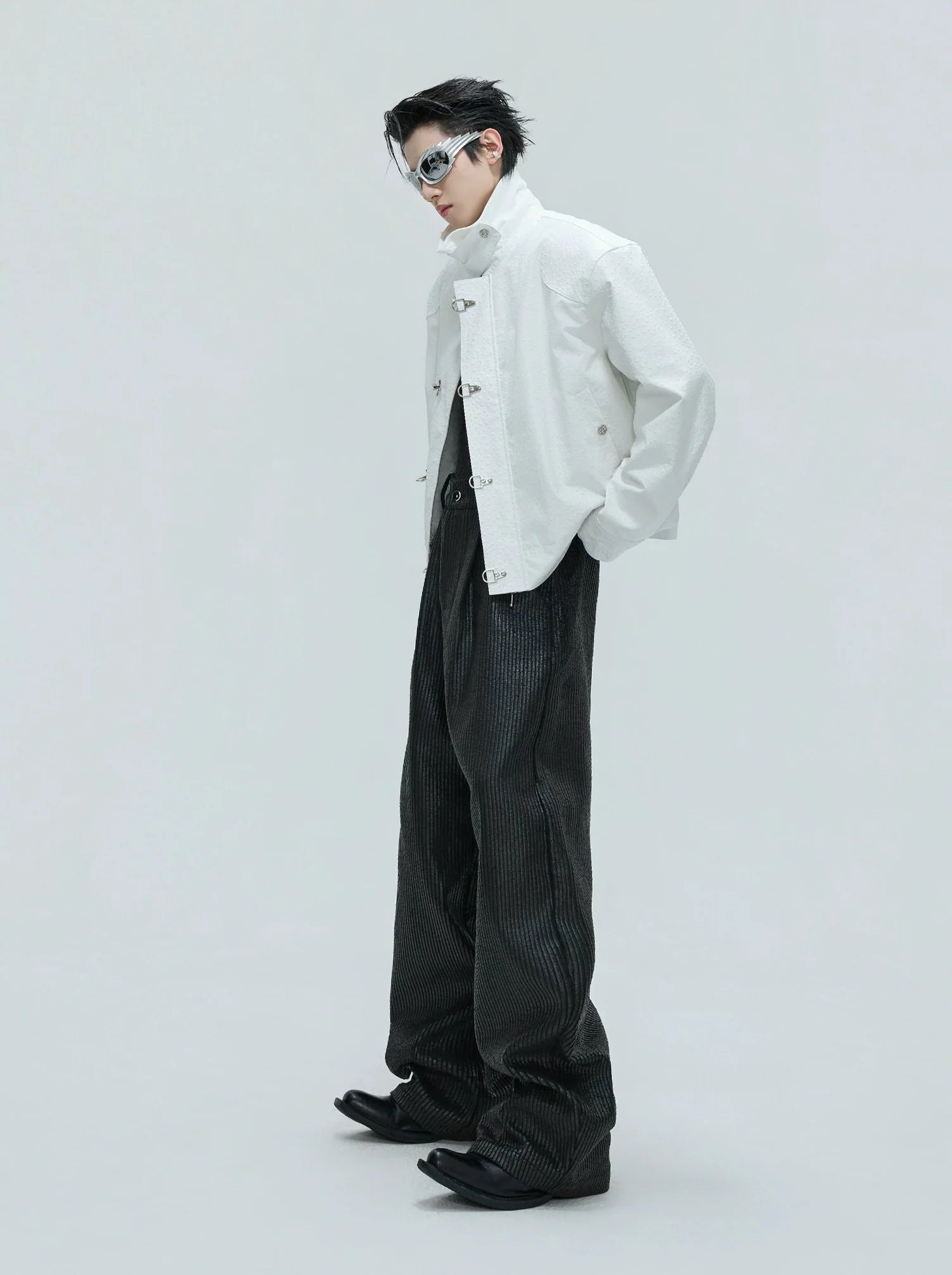 【25s Nov.】Ostrich Leather Aircraft Button Plush Leather Jacket