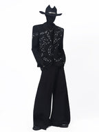 【26s May.】Pearl Embellished Heavy Detail Black Blazer