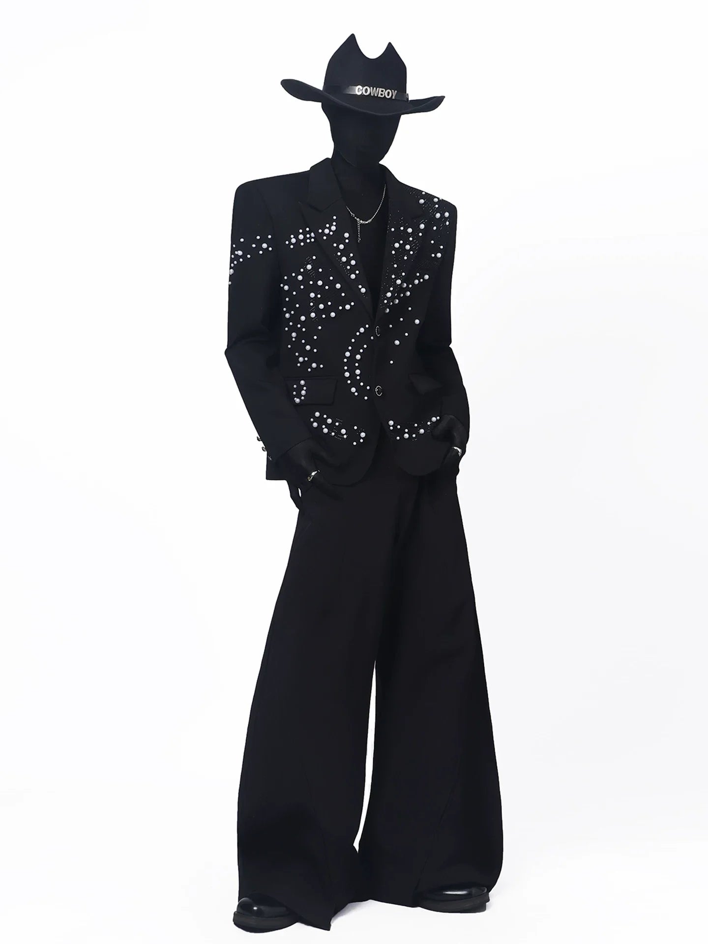 【26s May.】Pearl Embellished Heavy Detail Black Blazer