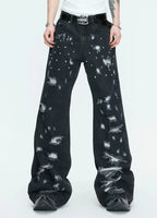 【26s Apr.】Distressed Studded Irregular Flared Denim Pants