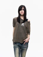 Skull Graphic Layered Off-Shoulder Tee