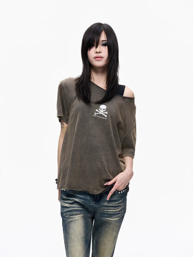 Skull Graphic Layered Off-Shoulder Tee Main Image