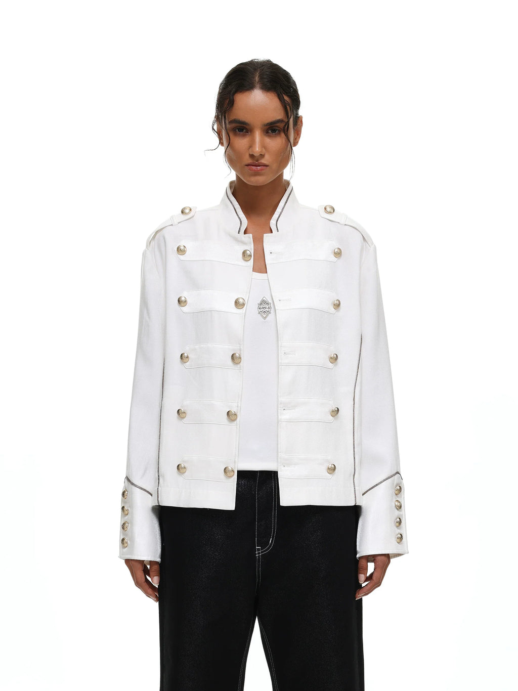 【26s May】Napoleonic Stand Collar Metal Button Lightweight Shirt Jacket