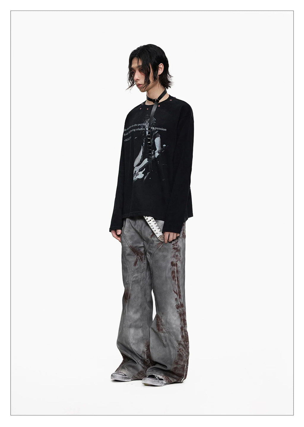 Distressed Punk Guitar Graphic Long Sleeve Tee