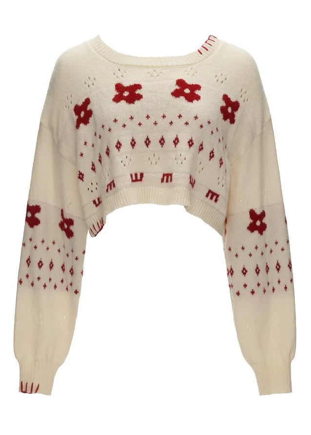 Star Flower Knit  Lazy Crop Sweater Drop