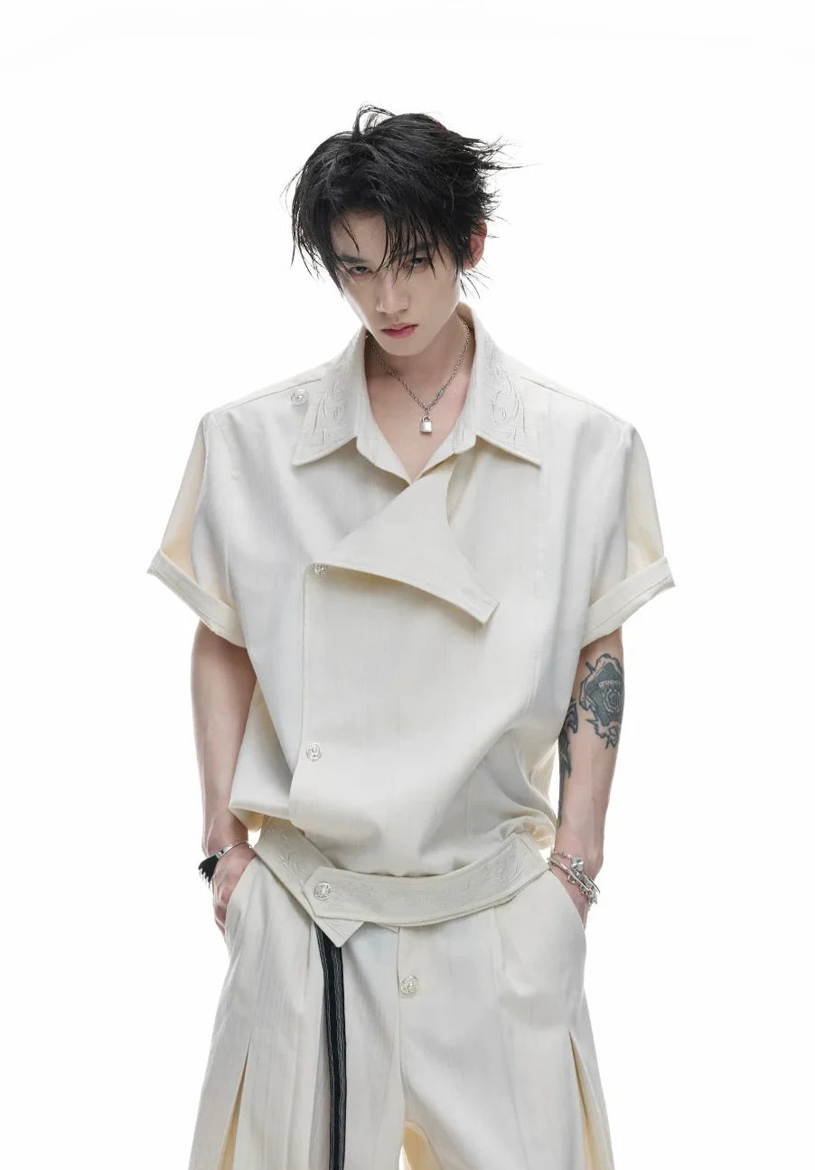Embroidered Asymmetric Stripe Shirt Tee