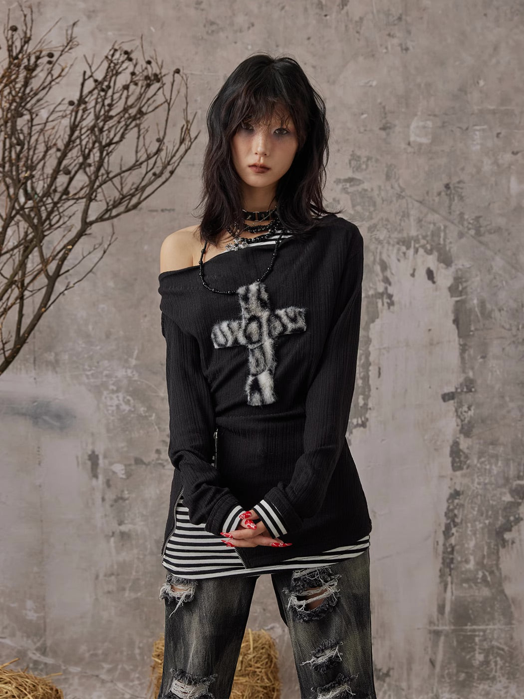 Fake Two-piece Slim Fit Long Sleeve Knitted Shirt