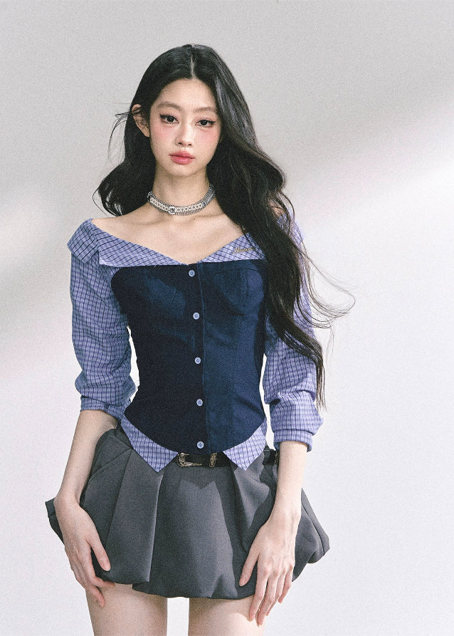 Oxford Muse Off-Shoulder Corset Blouse