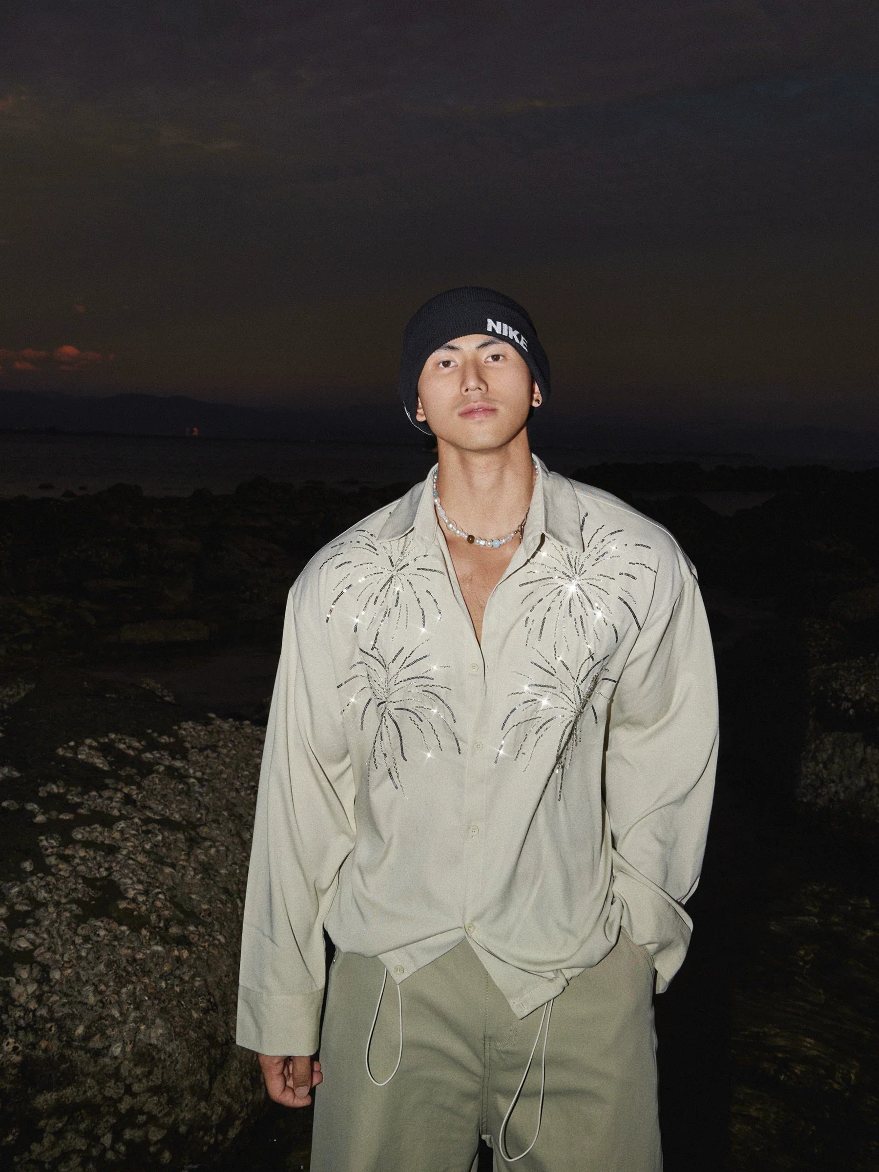 【26s Jan.】Beaded Firework Drawstring Long-Sleeve Shirt