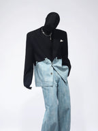 【26s Apr.】Black & Blue Panel Wide-Leg Suit Set