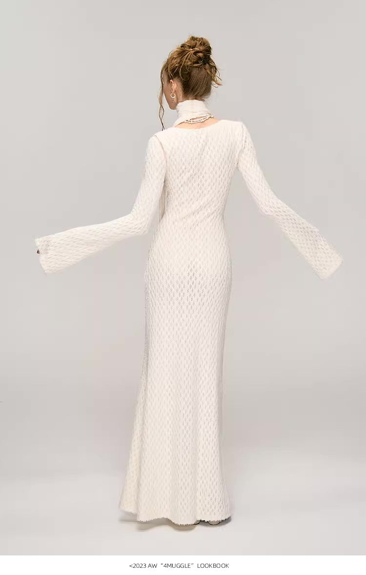 White Jacquard Hollow out Dress