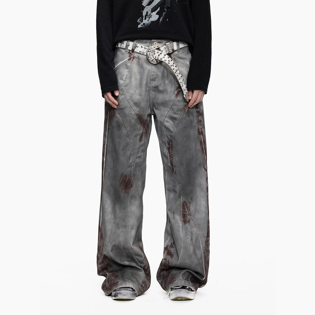 Blood Wash Distressed Flared Denim Jeans