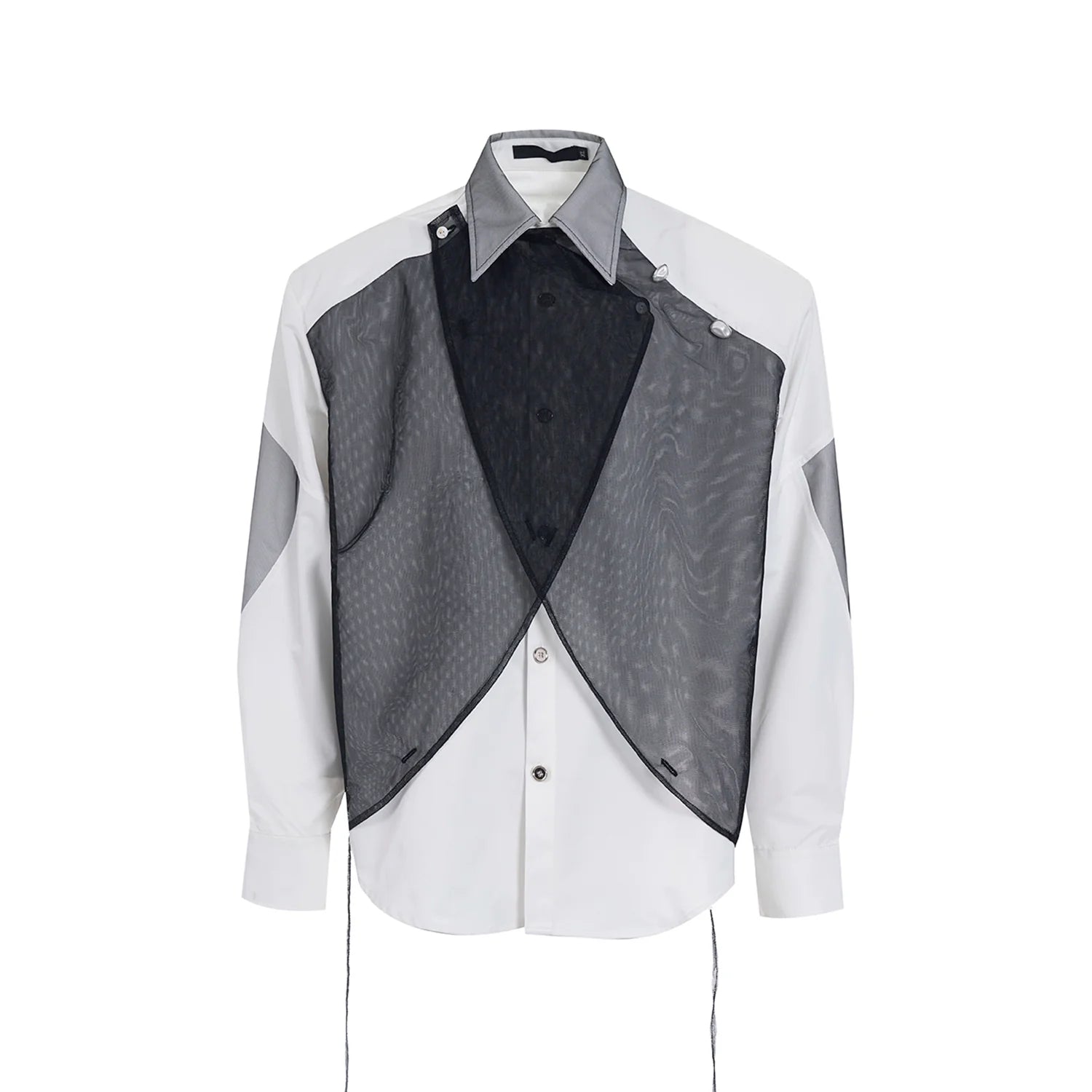 【25s Apr.】Mesh Stitching Shoulder Pad Long Sleeve Shirt
