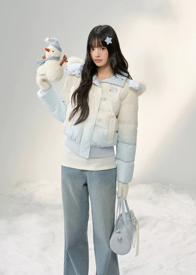 Stardust Frost Gradient Fur-Collar Down Jacket