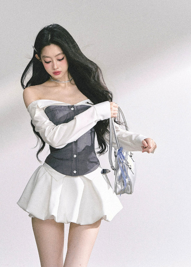 Oxford Muse Off-Shoulder Corset Blouse